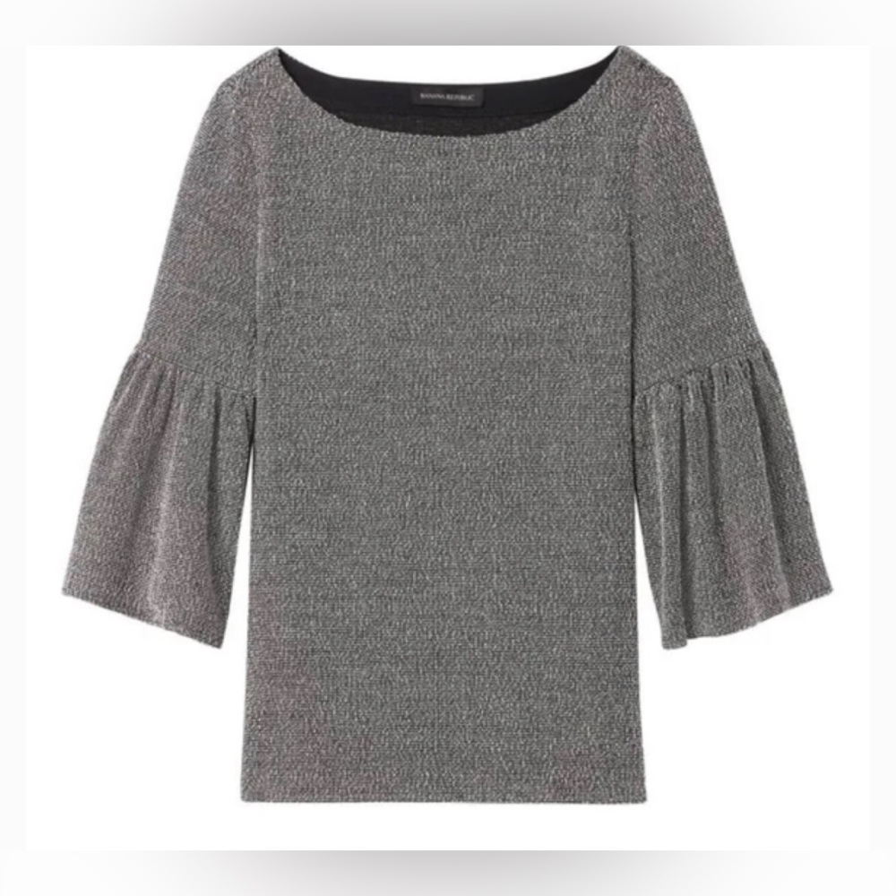 Banana Republic Top Black White Tweed Bell Sleeves XL